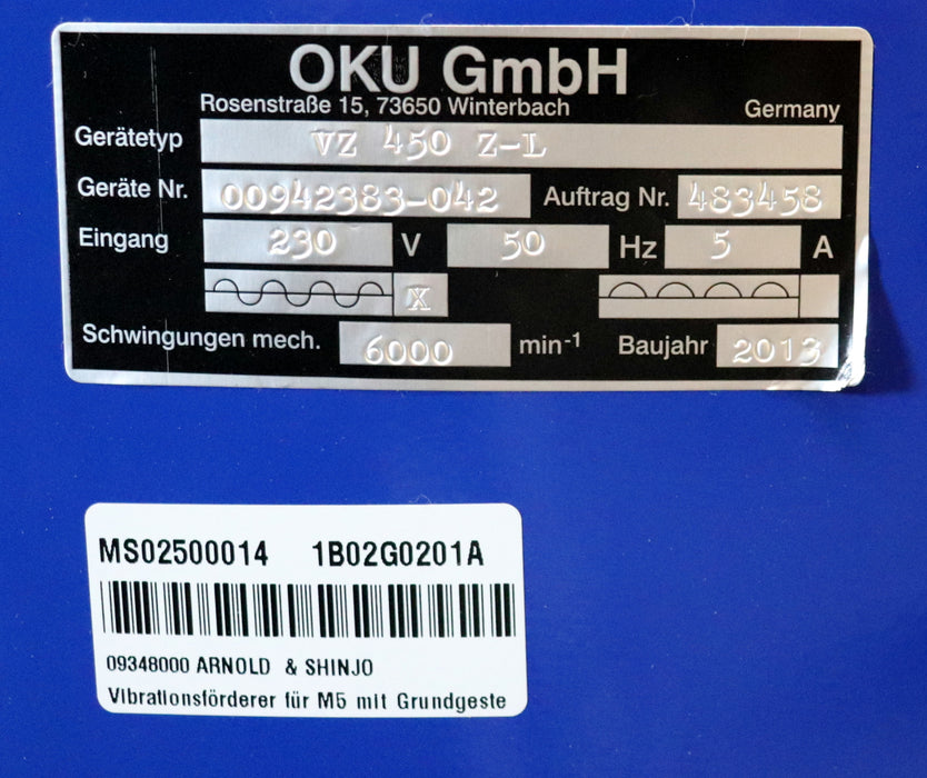 Bild des Artikels ARNOLD-/-SHINJO-/-OKU-Vibrationswendelförderer-+-Grundgestellplatte-Ø-450mm
