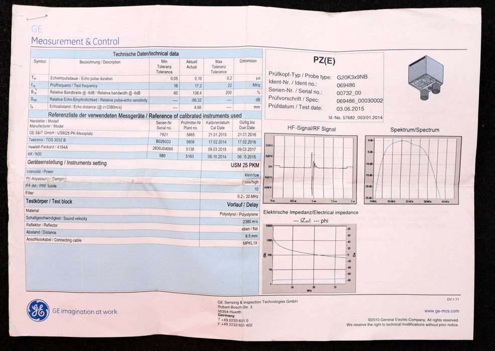 Bild des Artikels GE-Ultraschall-Prüfkopf-G20K3x9NB-Nr.-69486---732-a-x-b=-3-x-9mm-+-Prüfprotokoll
