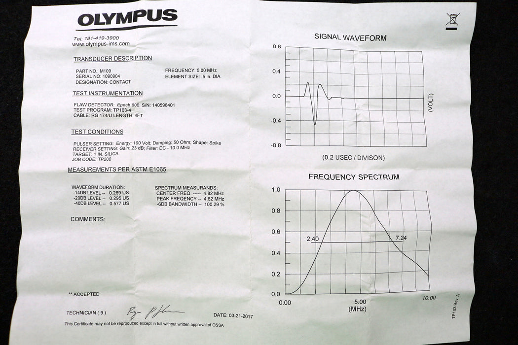 Bild des Artikels OLYMPUS-Ultraschall-Prüfkopf-M109-RM-Nr.-U8400027-No.-1090904-+-Prüfprotokoll