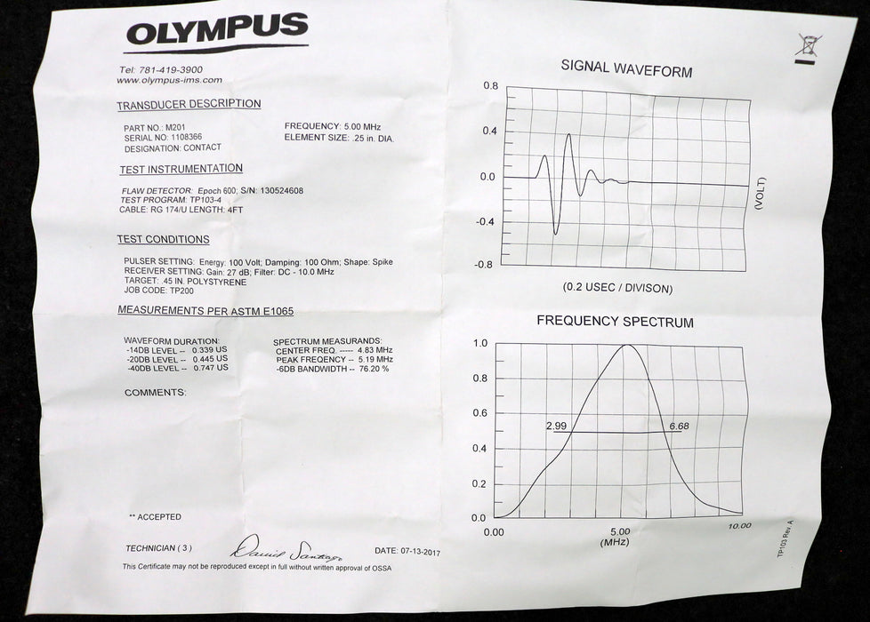 Bild des Artikels OLYMPUS-Ultraschall-Prüfkopf-M201-RM-Best.Nr.-U8410001-No.-1108366-Ø-0,25-inch