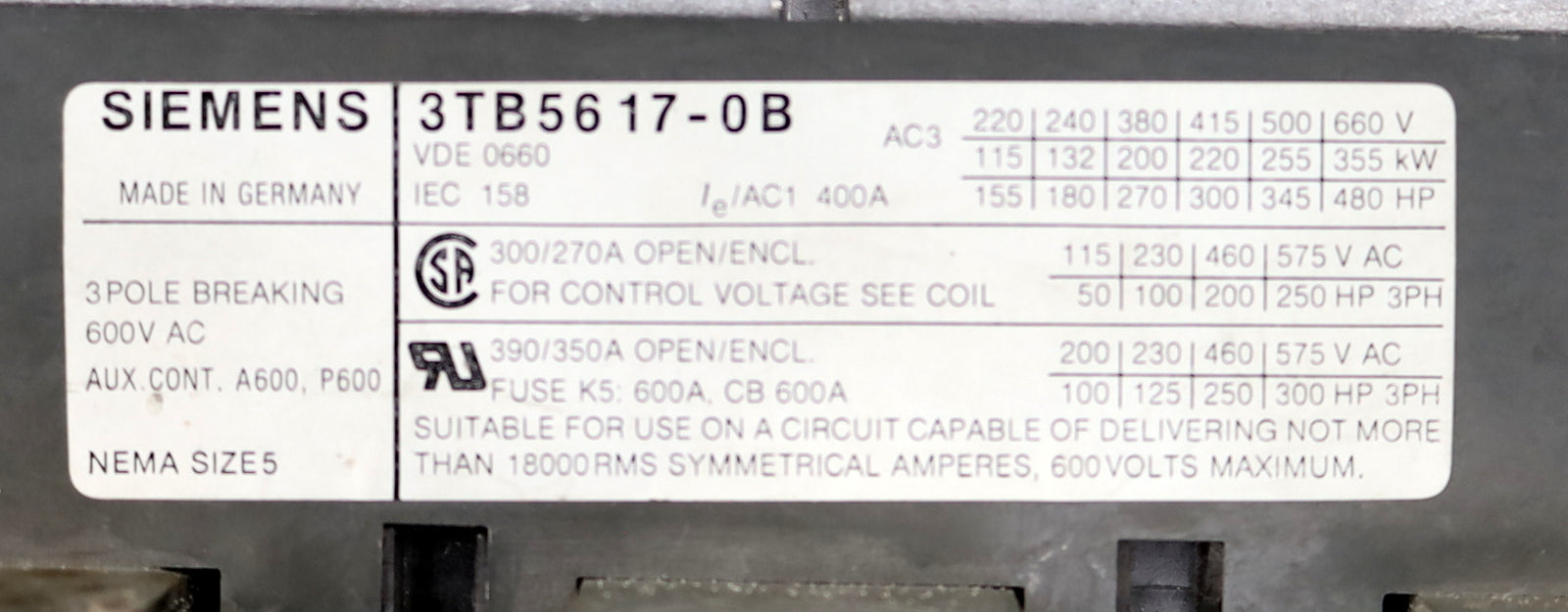 Bild des Artikels SIEMENS-Leistungsschalter-3TB5617-0B-Spulenspannung-230VDC-115-355kW-300/270A