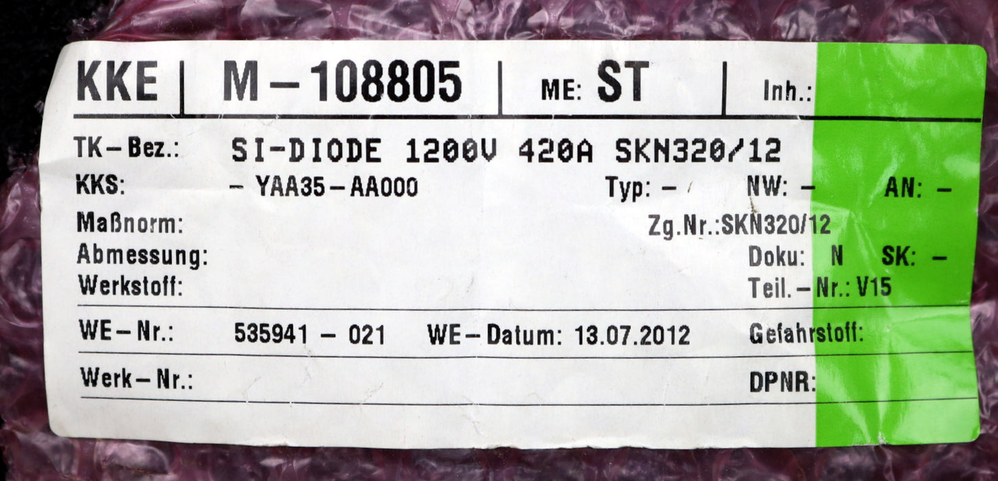 Bild des Artikels SEMIKRON-Silizium-Diode-SKN320/12-1200V-420A-Gleichrichterdiode-mit-Kühlgerippe