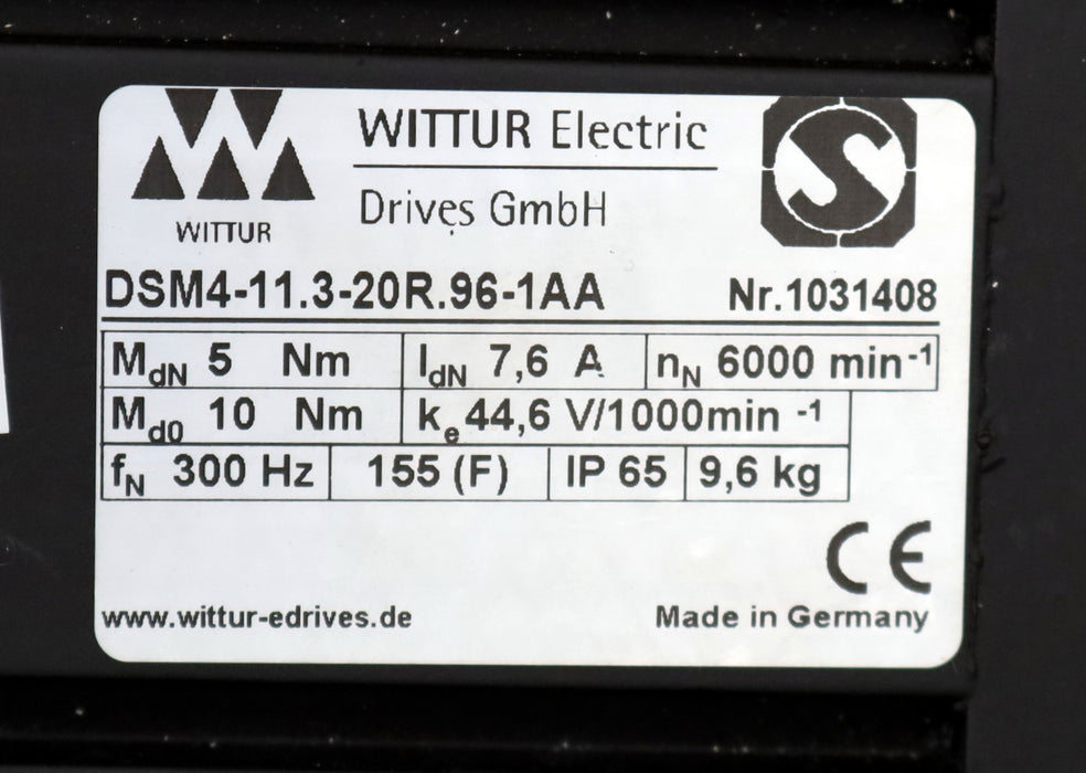 Bild des Artikels WITTUR-PROMESS-Servomotor-DSM4-11.3-20R.96-1AA-MdN=-5Nm-IdN=-7,6A-nN=-6000U/min