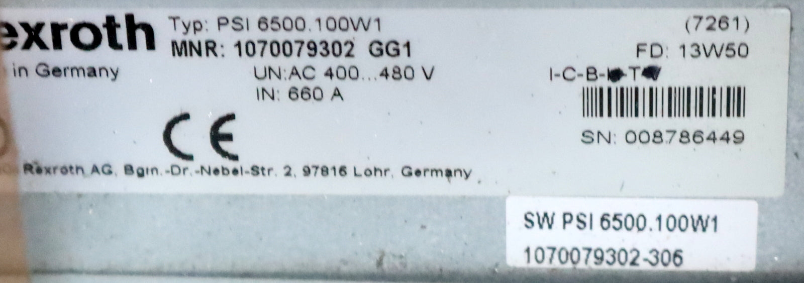 Bild des Artikels REXROTH-Frequenzumrichter-PSI6500-Typ-PSI-6500.100.W1-MNR:-1070079302-306-GG1