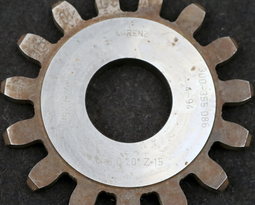 Bild des Artikels LORENZ-Scheibenschneidrad-gear-shaper-m=-8mm-EGW=-20°-Z=-15-hkw-1,25mn