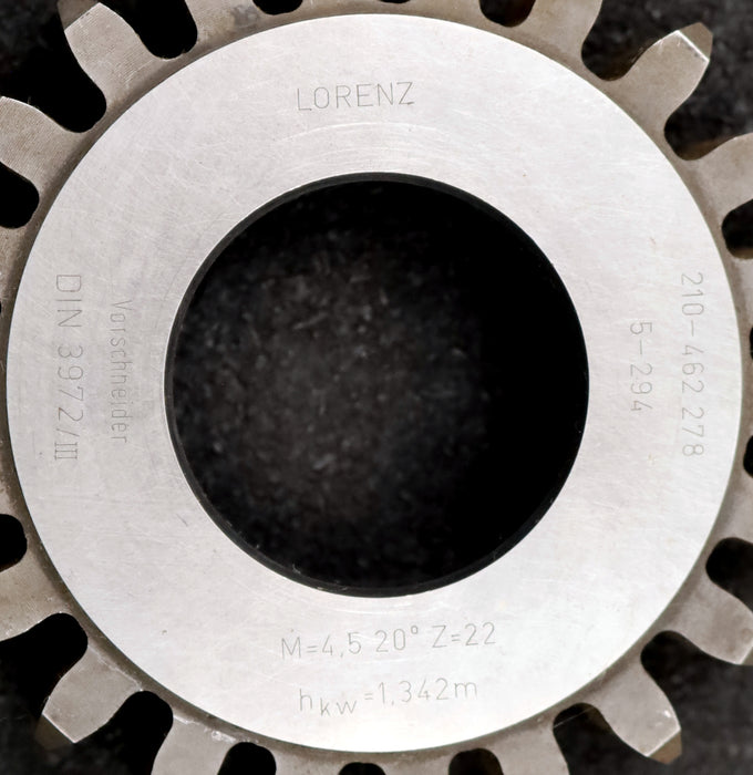 Bild des Artikels LORENZ-Scheibenschneidrad-gear-shaper-m=-4,5mm-EGW=-20°-Z=-22-hkw-1,342m