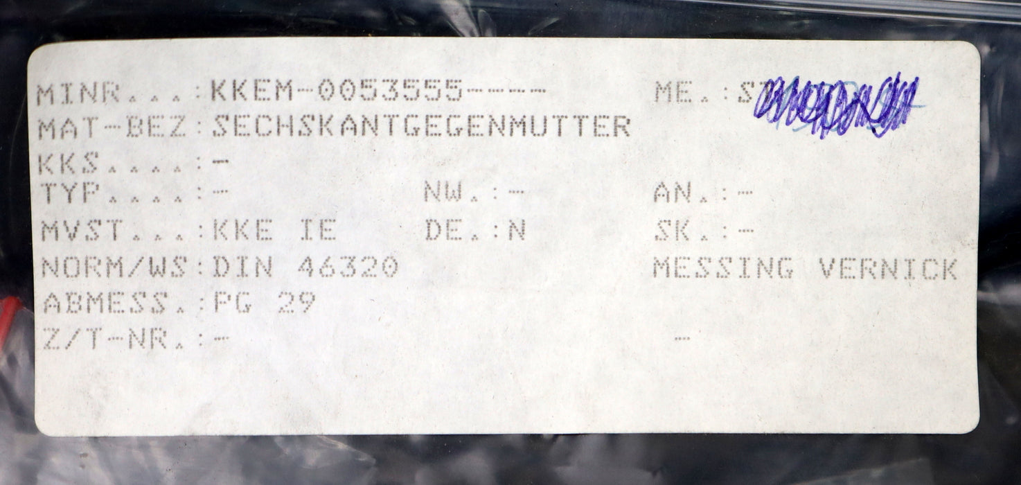 Bild des Artikels 20x-Sechskanntgegenmutter-PG29-DIN-46320-Messing-vernickelt-unbenutzt