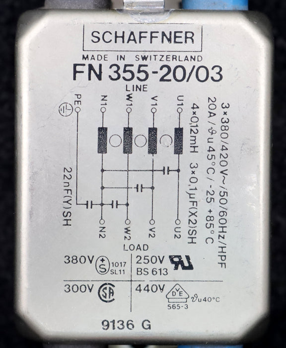 Bild des Artikels SCHAFFNER-Entstörfilter-FN355-20/03-3-x-380/420VAC-50/60Hz-20A-gebraucht