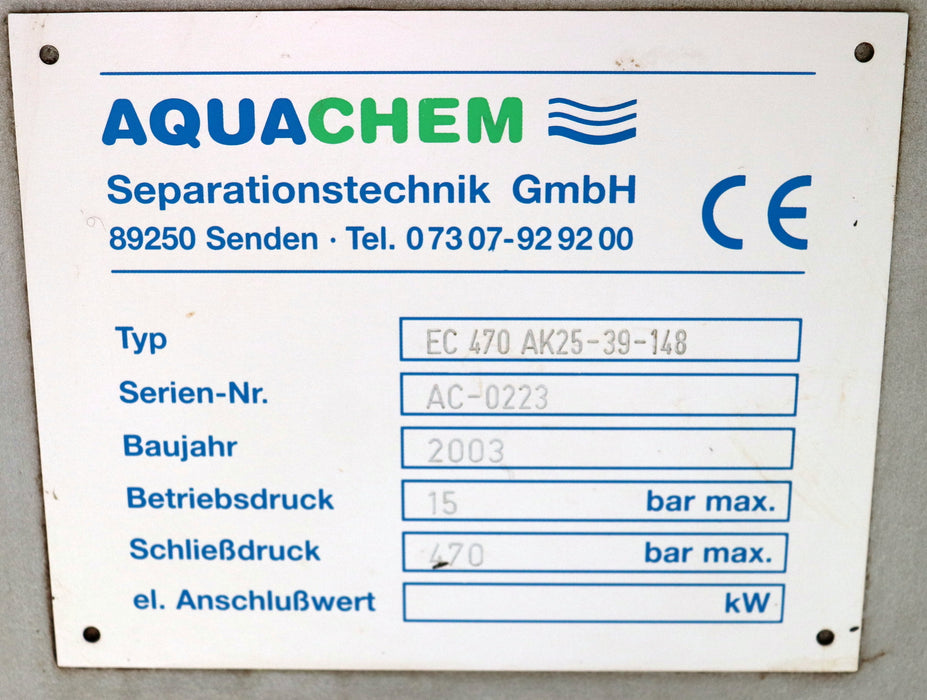 Bild des Artikels AQUACHEM-Edelstahl-Kammerfilterpresse-Typ-EC-470-AK25-39-148-Betriebsdruck-15bar