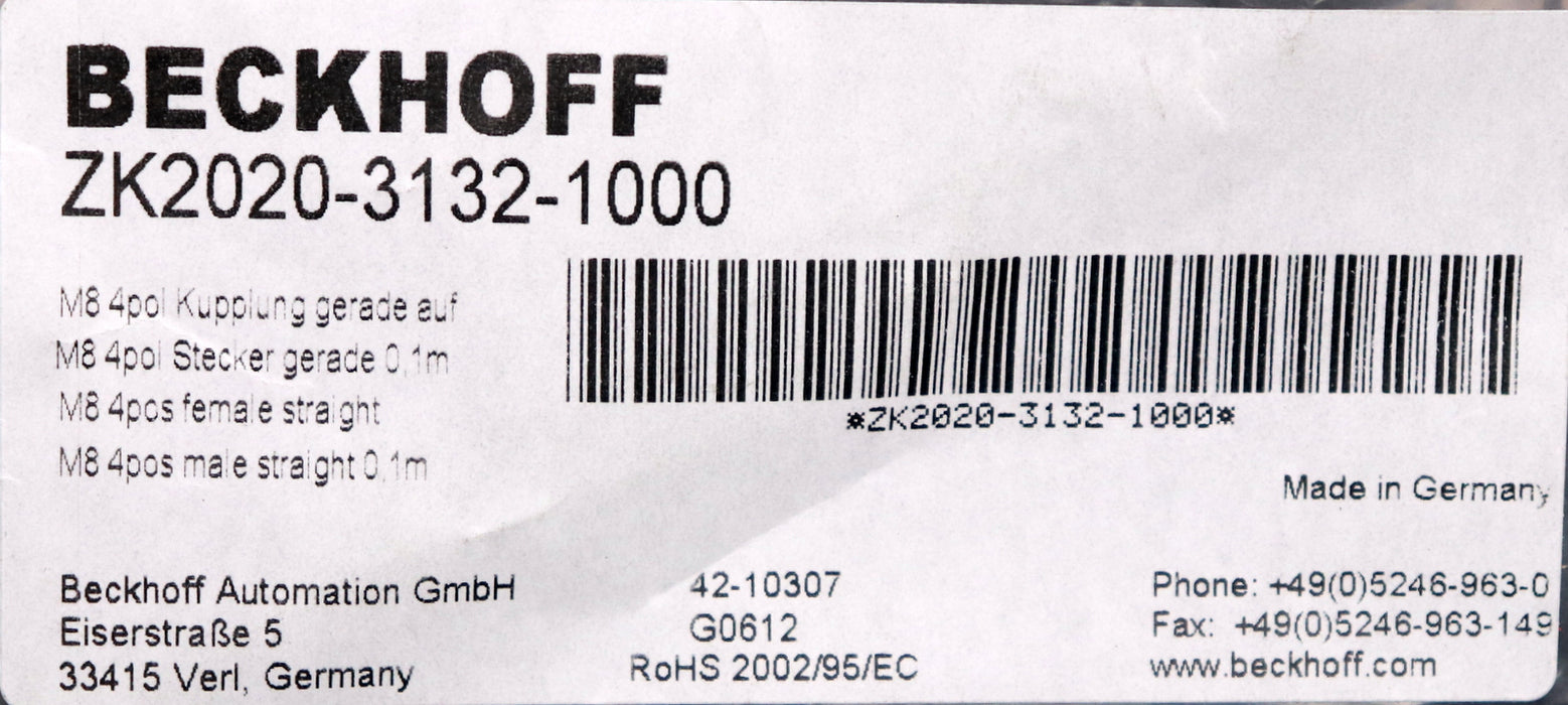 Bild des Artikels BECKHOFF-EtherCAT-Leitung-ZK2020-3132-1000-4-polig-4-x-0,34-mm²---unbenutzt