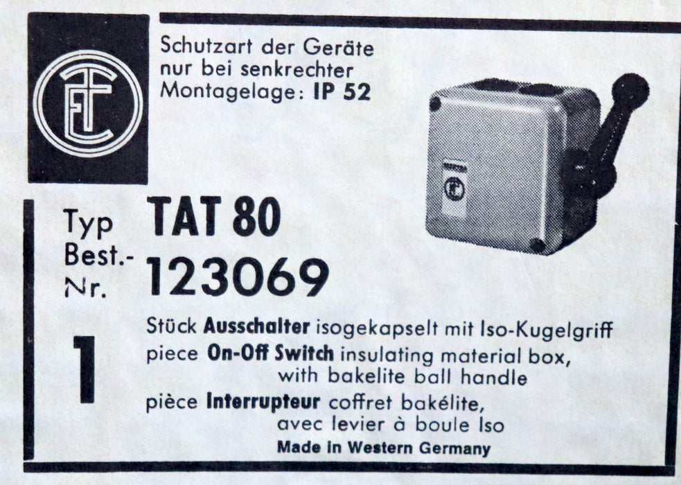 Bild des Artikels ELEKTRA-TAILFINGEN-Gekapselter-Motorschalter-T80-/-TAT80-Dauerstrom-100A-30kW-