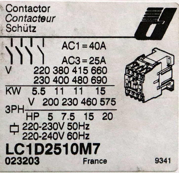 Bild des Artikels TELEMECANIQUE-Schütz-contactor-LC1D2510M7-25A-220-240V-50/60Hz-023203-3PH
