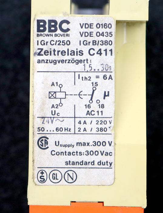Bild des Artikels BBC-Zeitrelais-C411-anzugverzögert:-1,5-30sec-240VAC-50/60Hz-4A-/-220V