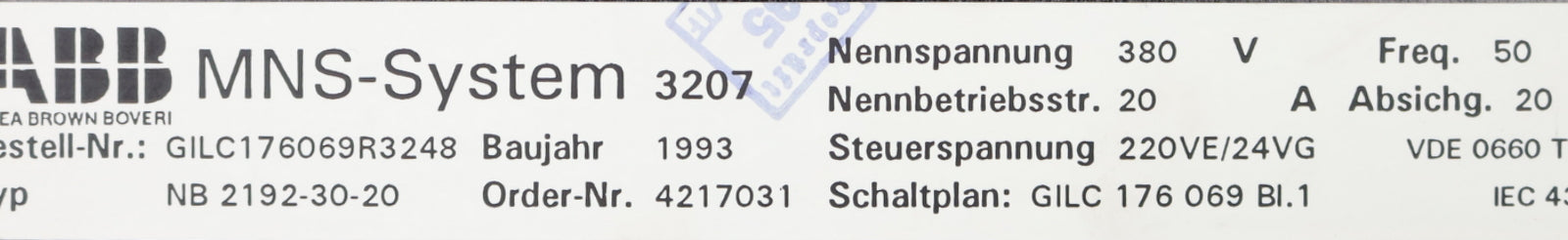 Bild des Artikels BBC-/-ABB-MNS-System-Einschubelement-Typ-NB2192-30-20-GILC-176069-Bl.1-50Hz-380V
