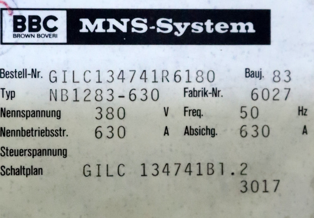Bild des Artikels BBC-/-ABB-MNS-System-Leistungsschalter-Typ-NB1283-630-Bl.2-50Hz---380V---630A