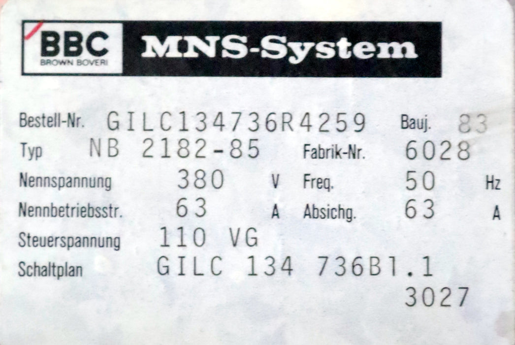 Bild des Artikels BBC-/-ABB-MNS-System-Leistungsschalter-Typ-NB2182-85-50Hz-380V-220VE-63A