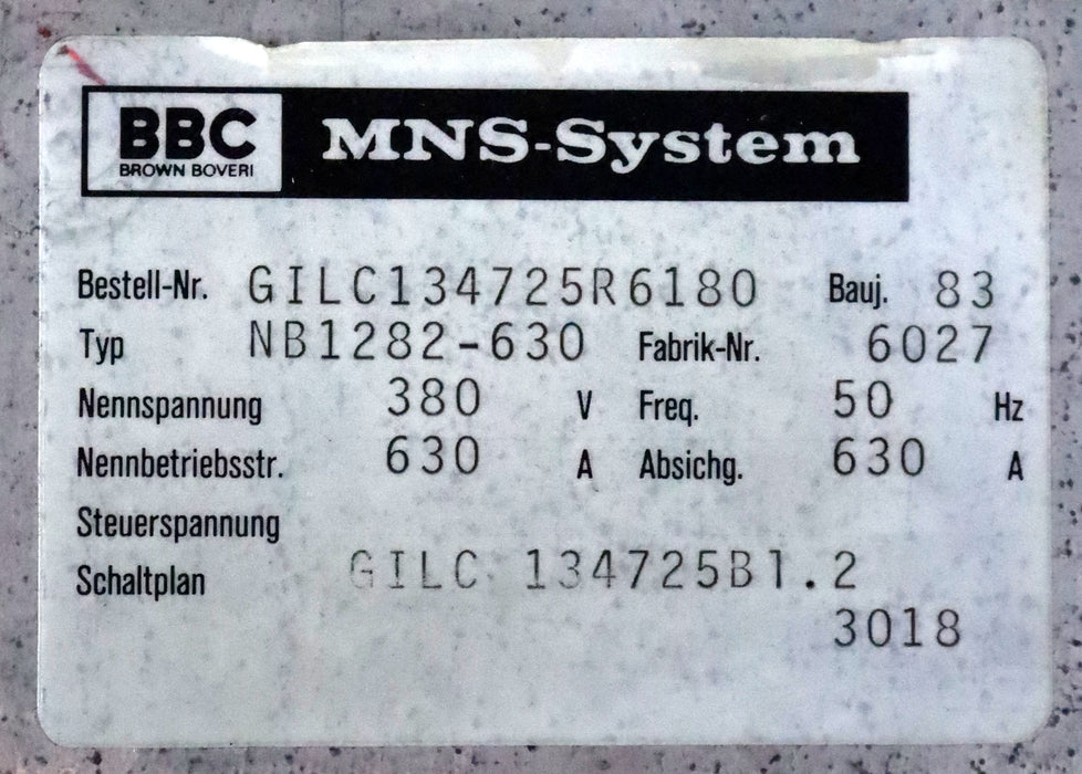 Bild des Artikels BBC-/-ABB-MNS-System-Leistungsschalter-Typ-NBNB1282-630-Bl.2-50Hz-380V-630A