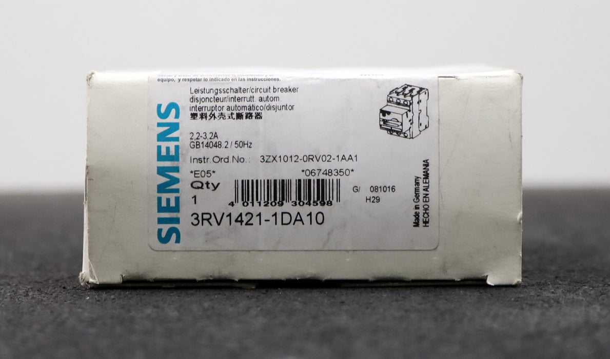 Bild des Artikels SIEMENS-Leistungsschalter-SIRIUS-3RV1421-1DA10-2,2---3,2A-50Hz-unbenutzt-in-OVP
