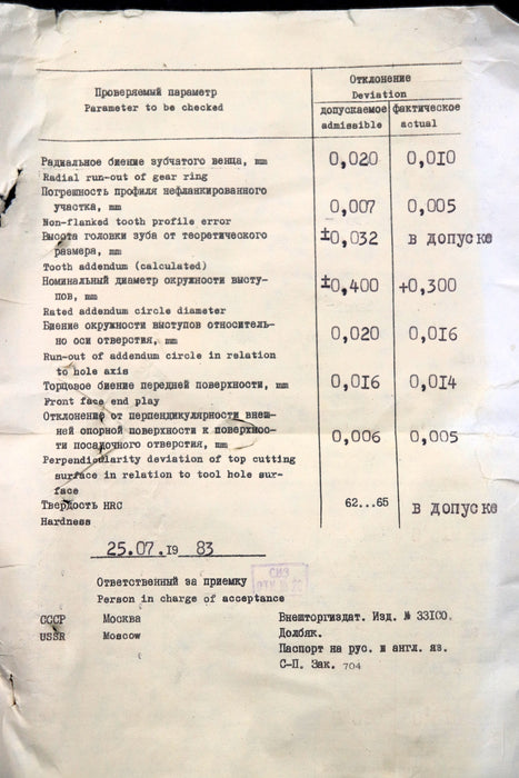 Bild des Artikels SIZ/СИЗ-Scheibenschneidrad-gear-shaper-m=-5mm-EGW-20°-Z=-20-Ø114x33xØ1-1/4"