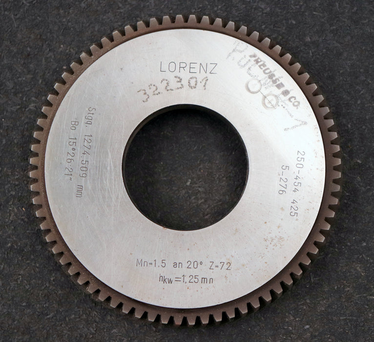 Bild des Artikels LORENZ-Scheibenschneidrad-Treppenschliff-m=-1,5mm-EGW-20°-Z=-72-Ø117x18xØ1-3/4"