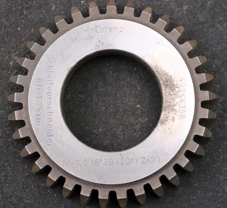 Bild des Artikels LORENZ-Scheibenschneidrad-gear-shaper-m=-3mm-18°30-(20°)-EGW-Z=-33-hfr=-1,25xm