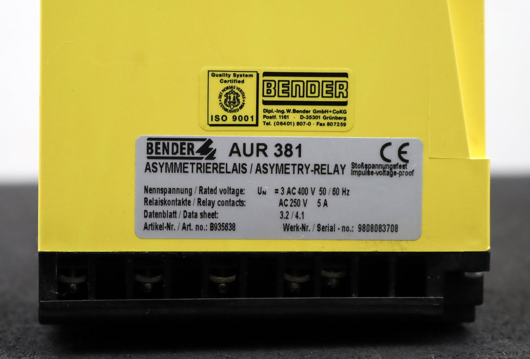 Bild des Artikels BENDER-Asymmetrie--und-Unterspannungsrelais-AUR-381-Art.Nr.-935638-UN=-400VAC