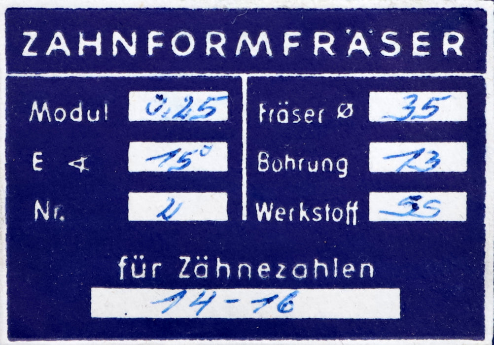 Bild des Artikels DOLD-Zahnformfräser-m=-0,25mm-No.-2-für-Z=-14-16-EGW-15°-gear-profile-cutter