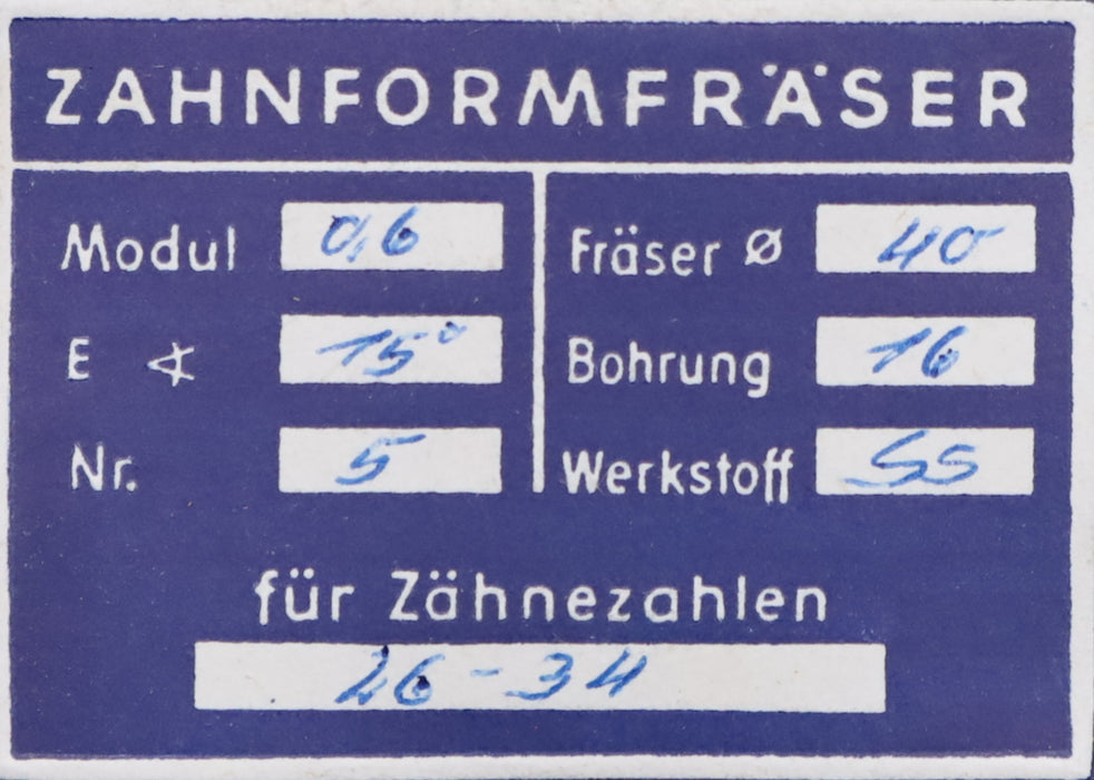 Bild des Artikels DOLD-Zahnformfräser-m=-0,6mm-No.-5-für-Z=-26-34-EGW-15°-gear-profile-cutter