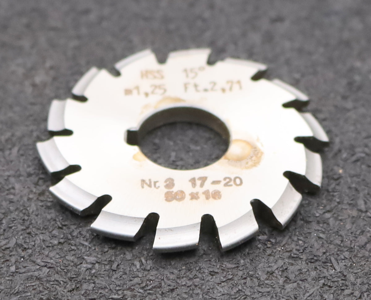 DOLD Zahnformfräser m= 1,25mm No. 3 für Z= 17-20 EGW 15° gear profile ...