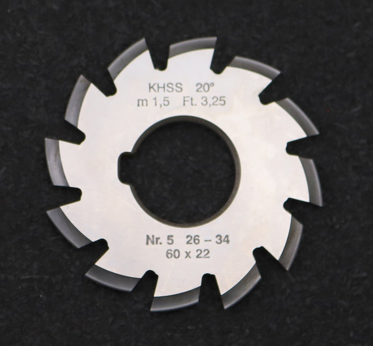 Bild des Artikels DOLD-Zahnformfräser-m=-1,5mm-No.-5-für-Z=-26-34-EGW-20°-LKN-gear-profile-cutter