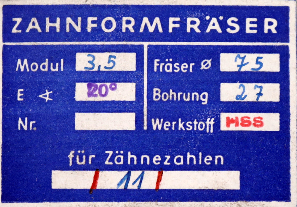 Bild des Artikels DOLD-Zahnformfräser-m=-3,5mm-für-Z=-11-EGW-20°-Ø75x27mm-LKN-gear-profile-cutter
