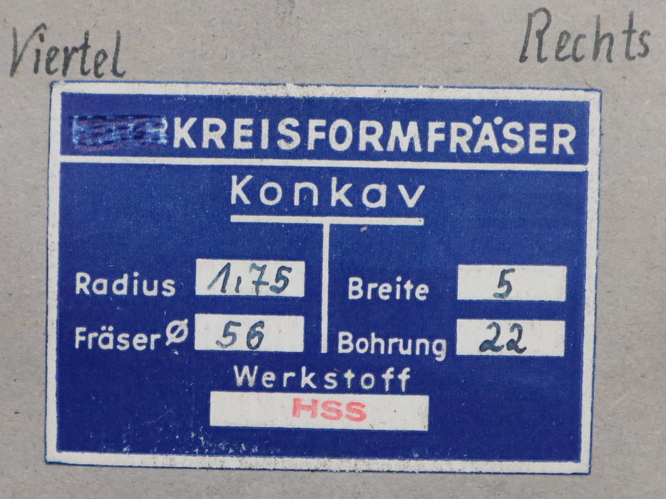 Bild des Artikels DOLD-Viertelrund-Formfräser-konkav-Radiusfräser-Radius-1,75mm-Schnitt:-rechts