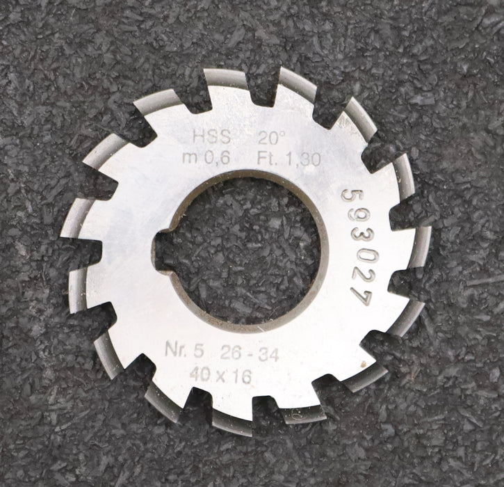Bild des Artikels DOLD-Zahnformfräser-gear-profile-cutter-m=-0,6mm-No.-5-Z=-26-34-EGW-20°-Ø40x16mm