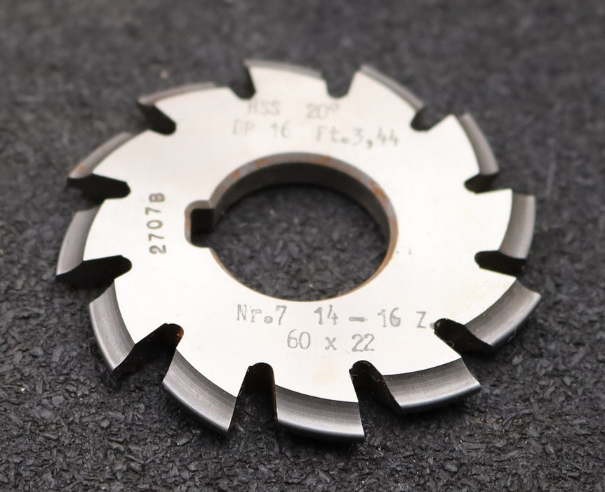 Bild des Artikels DOLD-Zahnformfräser-gear-profile-cutter-DP-16-No.-7--Z=-14-16-EGW-20°Ø60x22mm
