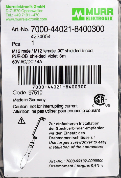 Bild des Artikels MURR-ELEKTRONIK-M12-St.-90°-/-M12-Bu.-90°-B-kod.-geschirmt-PUR-1x2xAWG24