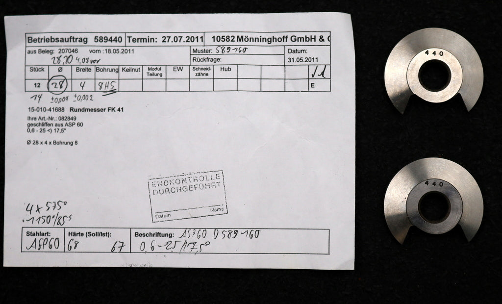 Bild des Artikels DOLD-Rundmesser-für-KLINGELNBERG-FK41-m=0,8-1,6-43-17,5°-EGW-Ø28x4xØ8mm