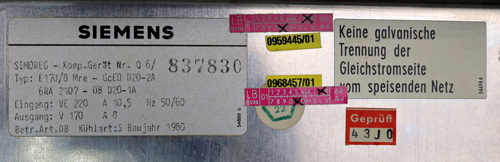 Bild des Artikels SIEMENS-Kompaktgerät-Nr.-Q6-SIMOREG-6RA2107-0BD20-1A-E170/8-Mre-GcE0-D20-2A