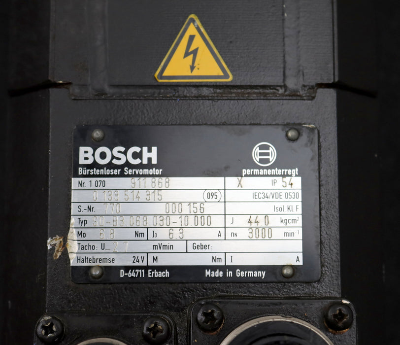 Bild des Artikels BOSCH-Bürstenloser-Servomotor-SD-B3.068.030-10.000-6,8Nm-I0=-6,3A-Tacho-2,7mVmin