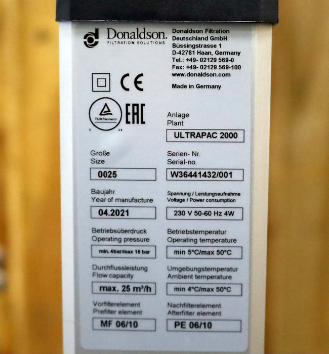 Bild des Artikels DONALDSON-Adsorptionstrockner-1C580032-Ultrafilter-Ultrapac-2000-mini-standard