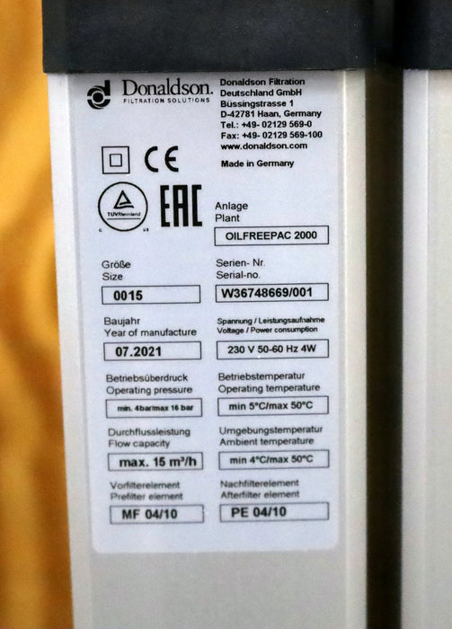 Bild des Artikels DONALDSON-Anlage-Oilfreepac-2000-Adsorptionstrockner-1C580028-Ultrafilter