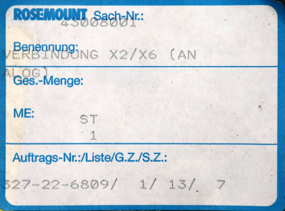 Bild des Artikels ROSEMOUNT-/-LEYBOLD-Verbindung-X2/X6-Analog-Sach-Nr.-43008001-unbenutzt-in-OVP