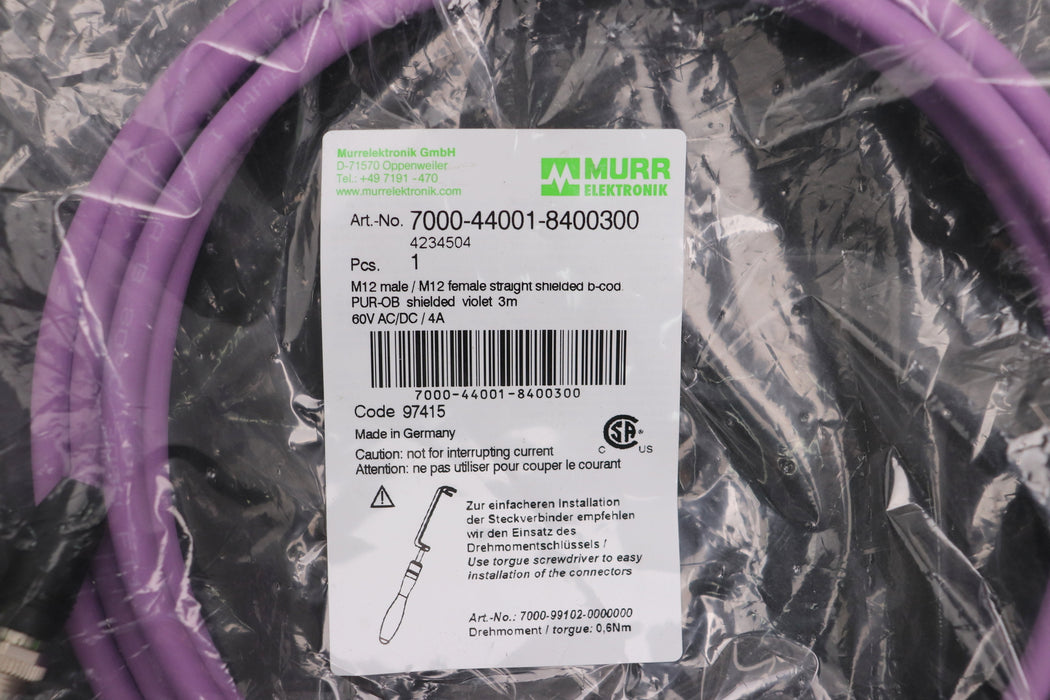 Bild des Artikels MURR-M12-St.-0°-/-M12-Bu.-0°-B-kod.-geschirmt-Nr.-7000-44001-8400300-Länge-3m