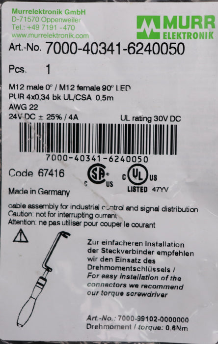 Bild des Artikels MURR-M12-St.-0°-/-M12-Bu.-90°-A-kod.-LED-Art.-Nr.-7000-40341-6240050-PUR-4x0.34