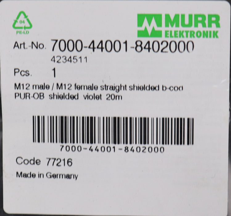 Bild des Artikels MURR-M12-St.-0°-/-M12-Bu.-0°-B-kod.-geschirmt-Nr.-7000-44001-8402000-Länge-20m