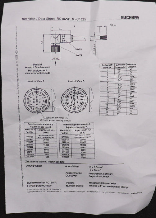 Bild des Artikels EUCHNER-Anschlussleitung-mit-Steckverbinder-M23-RC18WF15ML-C1825-Best.Nr.-077020