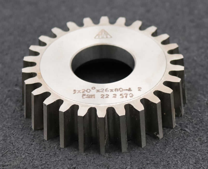 Bild des Artikels TOS-Scheibenschneidrad-m=-3mm-EGW-20°-Z=-26-Ø85x22xØ1-1/4"---zwei-Abschläge