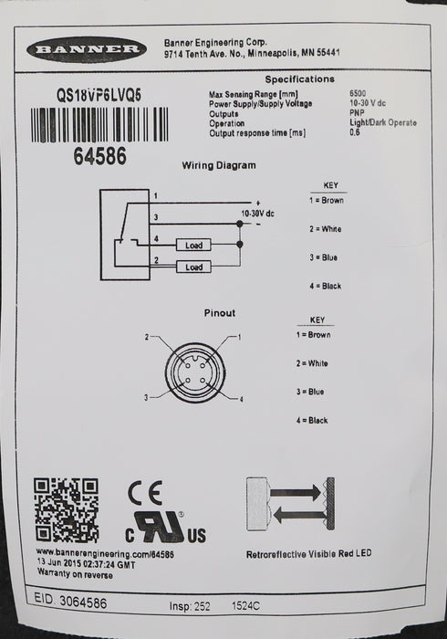 Bild des Artikels BANNER-Reflexionsschranke-QS18VP6LVQ5-Ident-Nummer:-64586-10-30VDC