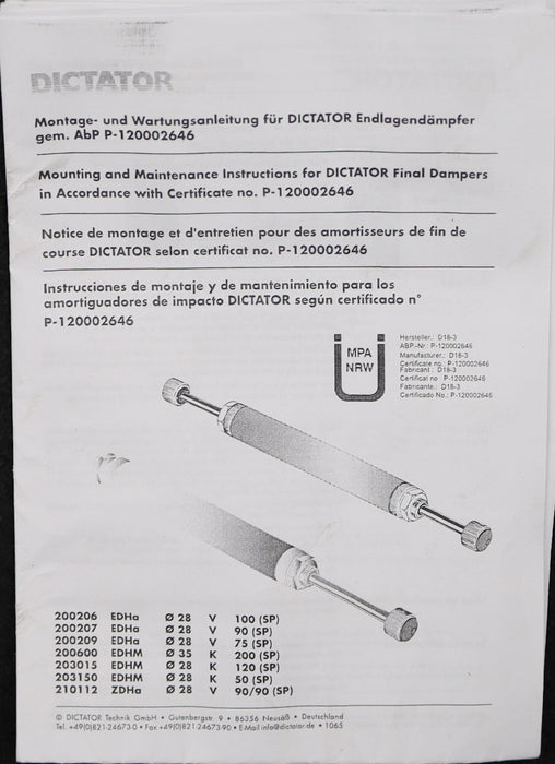 Bild des Artikels DICTATOR-Endlagendämpfer-EDH-120-M-k-Best.Nr.-203015-ZylinderØ-28mm-Hub-120mm
