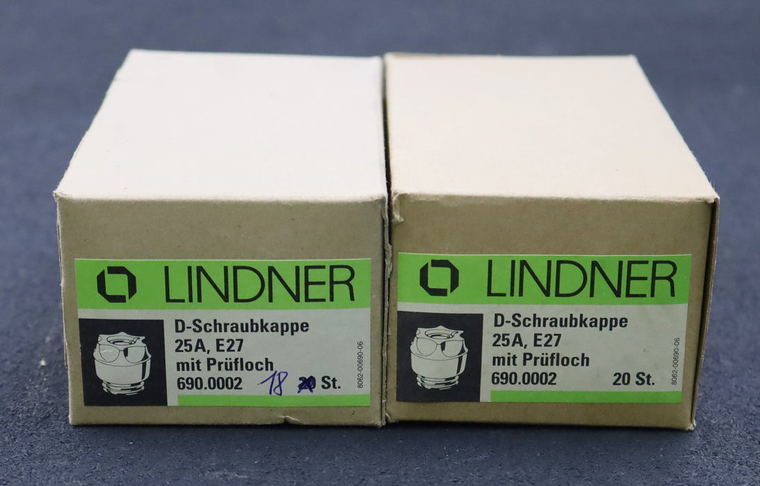 Bild des Artikels LINDNER-38x-D-Schraubkappe-Art.Nr.-690.0002-25A-E27-mit-Prüfloch-unbenutzt