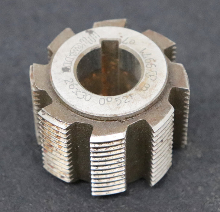 Bild des Artikels PWS-Kerbzahnwellen-Wälzfräser-Nennmass-26x30-nach-DIN5481-EGW-27°-56x40x22mm-LKN